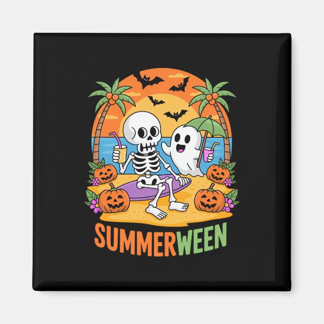 Summerween Skeleton Ghost Beach Halloween Party Fu Magnet (Front)