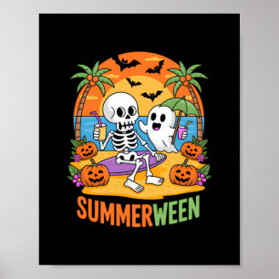 Summerween Skeleton Ghost Beach Halloween Party Fu Poster