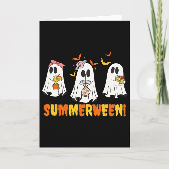 Summerween Skeleton Ghost Beach Party Halloween Vi Card (Front)