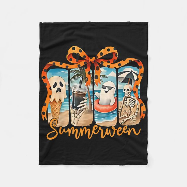 Summerween Skeleton Ghost Beach Party Halloween Vi Fleece Blanket (Front)