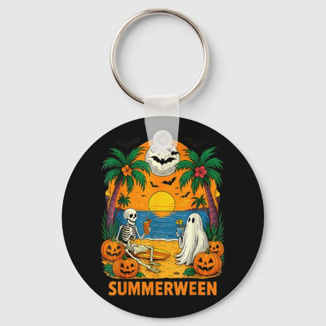 Summerween Skeleton Ghost Beach Party Halloween Vi Key Ring (Front)