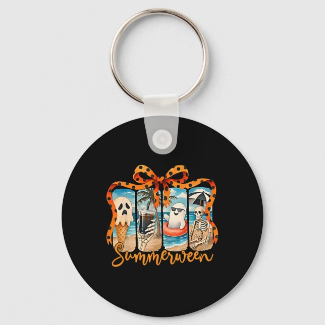 Summerween Skeleton Ghost Beach Party Halloween Vi Key Ring (Front)