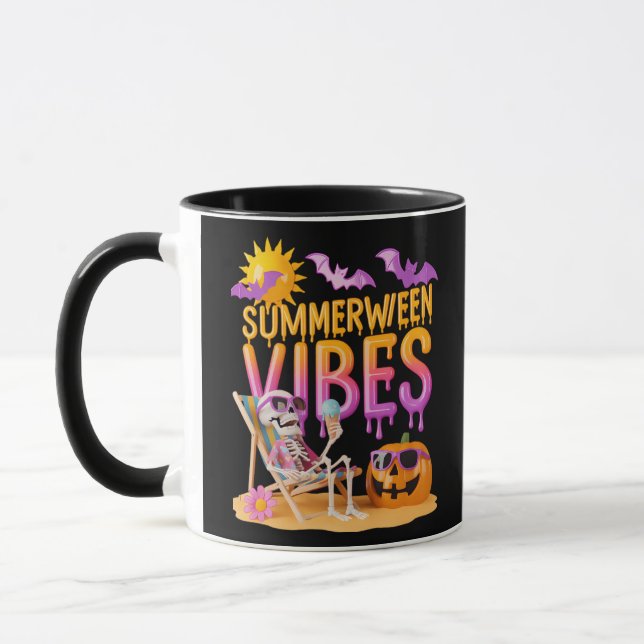 Summerween Skeleton Halloween Vibes Funny Mug (Left)