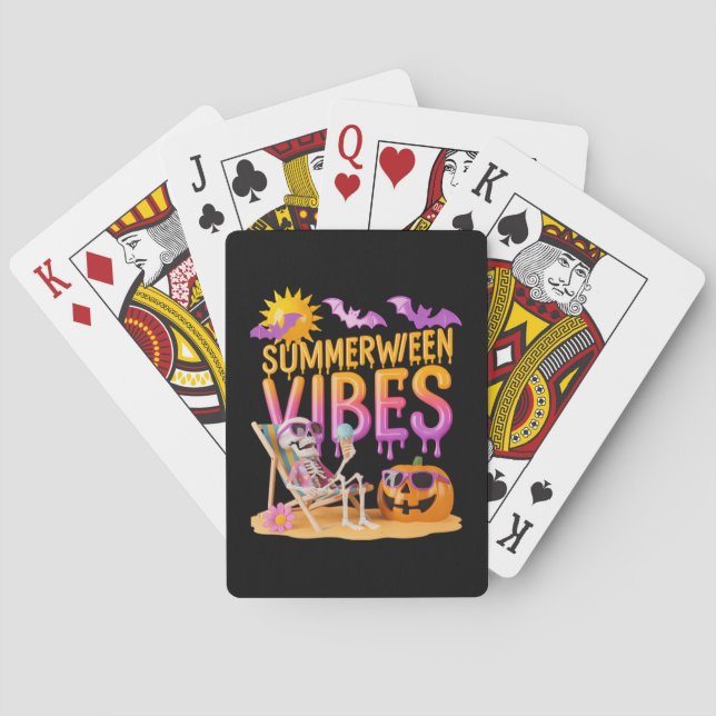 Summerween Skeleton Halloween Vibes Funny Playing Cards (Back)