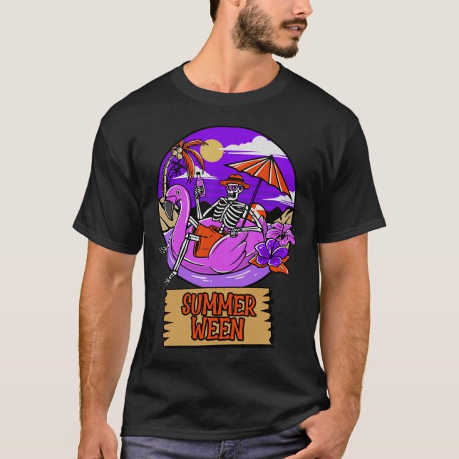 Summerween Skeleton Relaxing at The Beach T-Shirt (Front)
