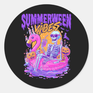 Summerween Skeleton Spooky Summer Beach Skelly Hal Classic Round Sticker