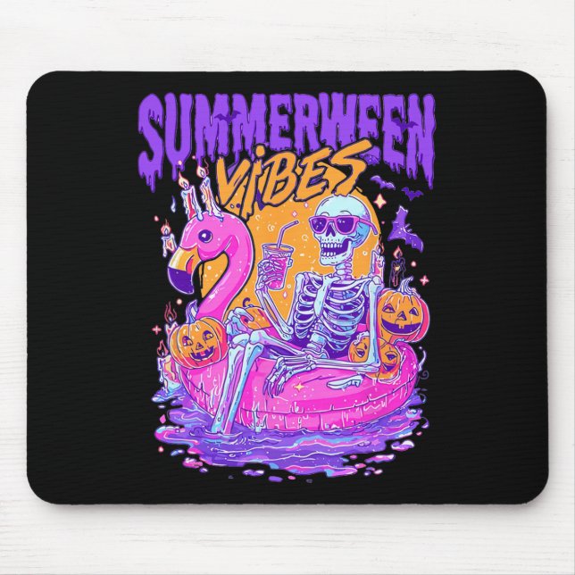Summerween Skeleton Spooky Summer Beach Skelly Hal Mouse Pad (Front)