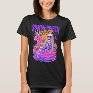 Summerween Skeleton Spooky Summer Beach Skelly Hal T-Shirt