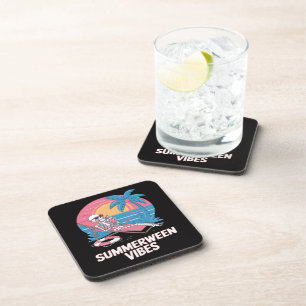 Summerween Skeleton Summer Vacation Beach Funny Coaster