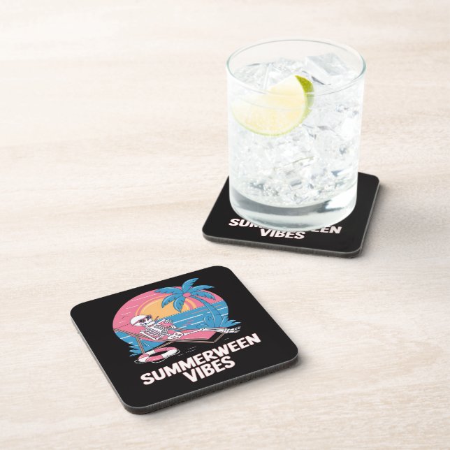 Summerween Skeleton Summer Vacation Beach Funny Coaster (Right Side)