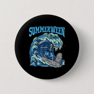 Summerween Skeleton Surf Grim Reaper Beach Spooky 6 Cm Round Badge