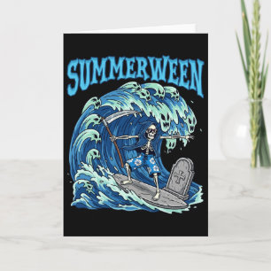 Summerween Skeleton Surf Grim Reaper Beach Spooky Card