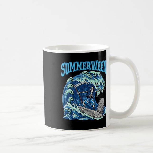 Summerween Skeleton Surf Grim Reaper Beach Spooky  Coffee Mug (Right)