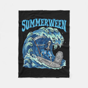 Summerween Skeleton Surf Grim Reaper Beach Spooky Fleece Blanket