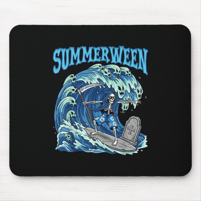 Summerween Skeleton Surf Grim Reaper Beach Spooky  Mouse Pad (Front)