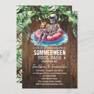 Summerween Skeleton Tropical Pool Bash Invitation