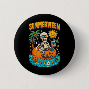 Summerween Skeleton Vibes Chillin In A Pumpkin Flo 6 Cm Round Badge