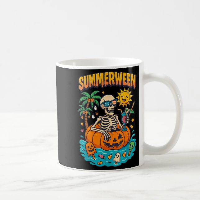 Summerween Skeleton Vibes Chillin In A Pumpkin Flo Coffee Mug (Right)