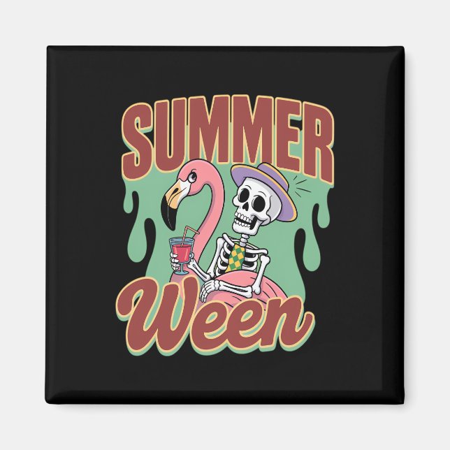 Summerween Skeleton Vibes Funny Halloween Magnet (Front)