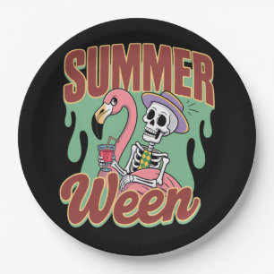 Summerween Skeleton Vibes Funny Halloween Paper Plate