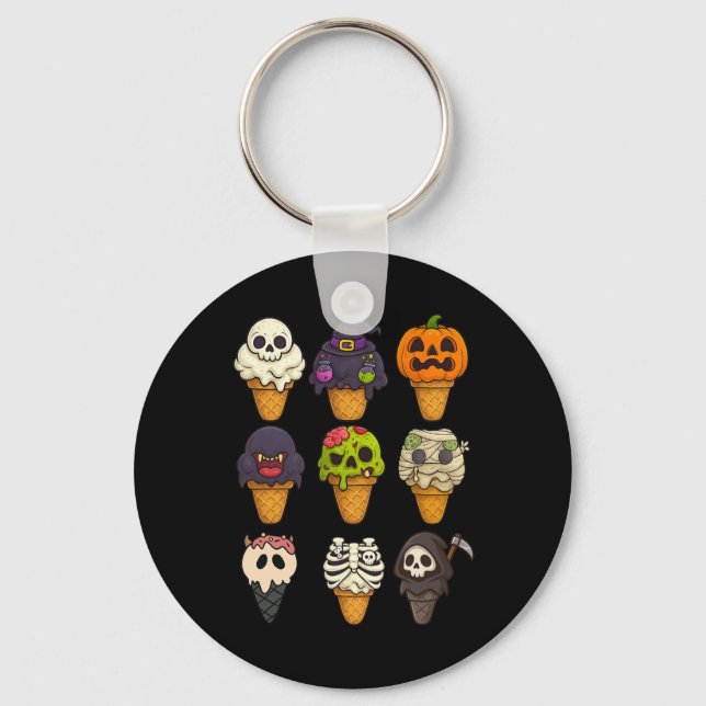 Summerween Skeleton Zombie Pumpkin Mummy Ice Cream Key Ring (Front)
