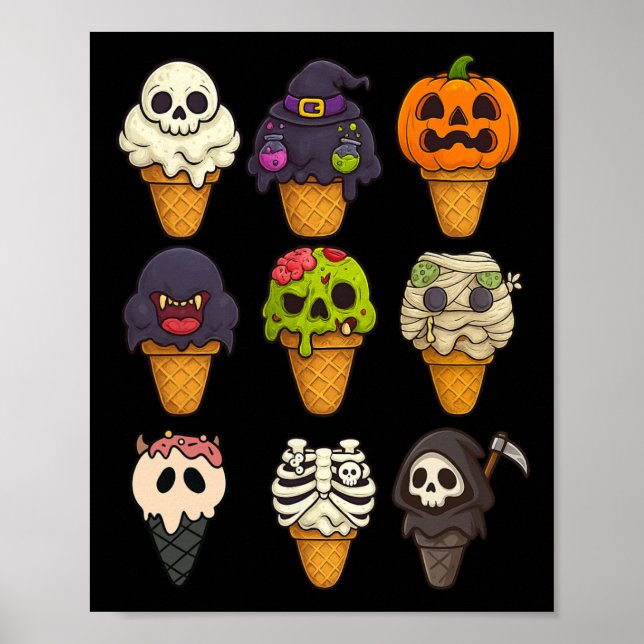Summerween Skeleton Zombie Pumpkin Mummy Ice Cream Poster (Front)