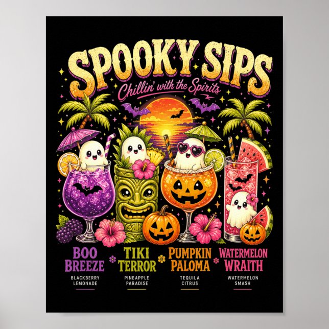 Summerween Spooky Sips Halloween Ghost Tail Vibes Poster (Front)
