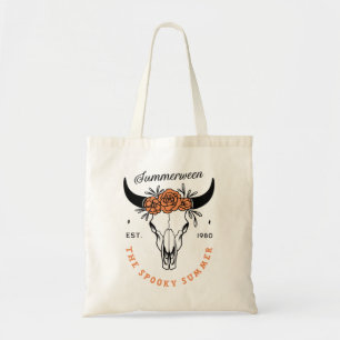 Summerween spooky summer floral skull aesthetic tote bag