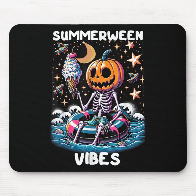 Summerween Summer Halloween Funny Skeleton Ice Cre Mouse Pad (Front)