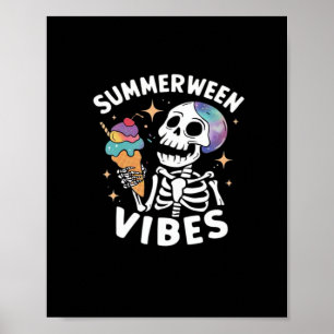Summerween Summer Halloween Funny Skeleton Ice Cre Poster