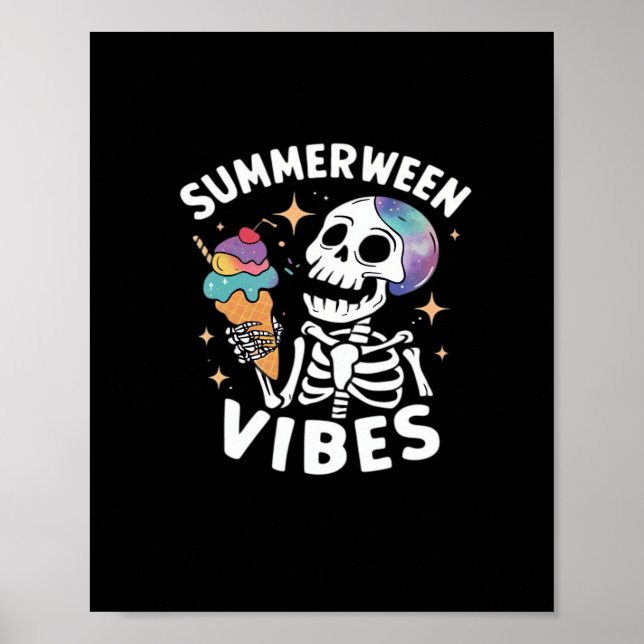 Summerween Summer Halloween Funny Skeleton Ice Cre Poster (Front)