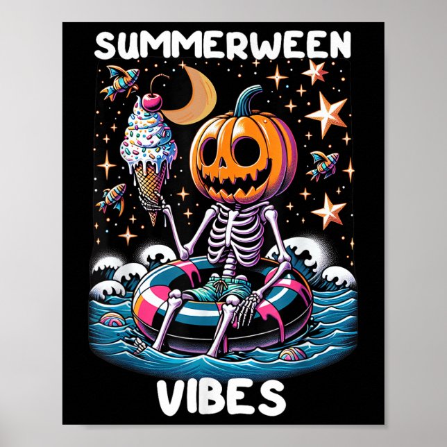 Summerween Summer Halloween Funny Skeleton Ice Cre Poster (Front)