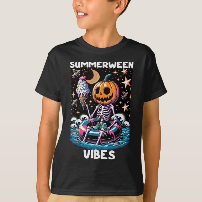Summerween Summer Halloween Funny Skeleton Ice Cre T-Shirt (Front)