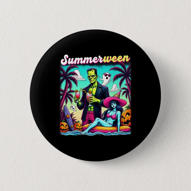 Summerween Summer Halloween Zombie Frankenstein Bo 6 Cm Round Badge (Front)