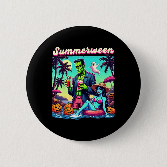 Summerween Summer Halloween Zombie Frankenstein Bo 6 Cm Round Badge (Front)