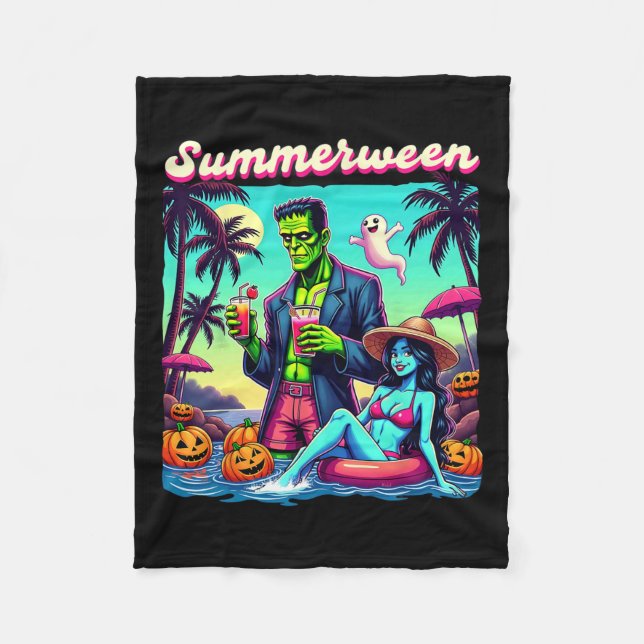 Summerween Summer Halloween Zombie Frankenstein Bo Fleece Blanket (Front)
