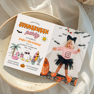 Summerween Summer Pool Halloween Birthday Photo Invitation