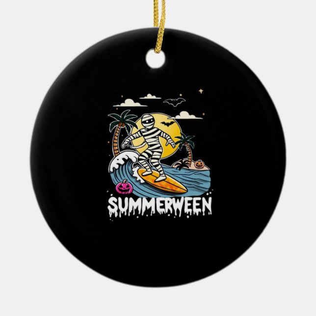 Summerween Surfing Mummy - Night Time Classic Ceramic Ornament (Front)