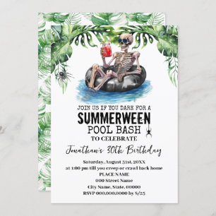 Summerween Tropical Skeleton Birthday Party Invitation