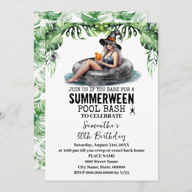 Summerween Tropical Witch Birthday Party Invitation (Front/Back)