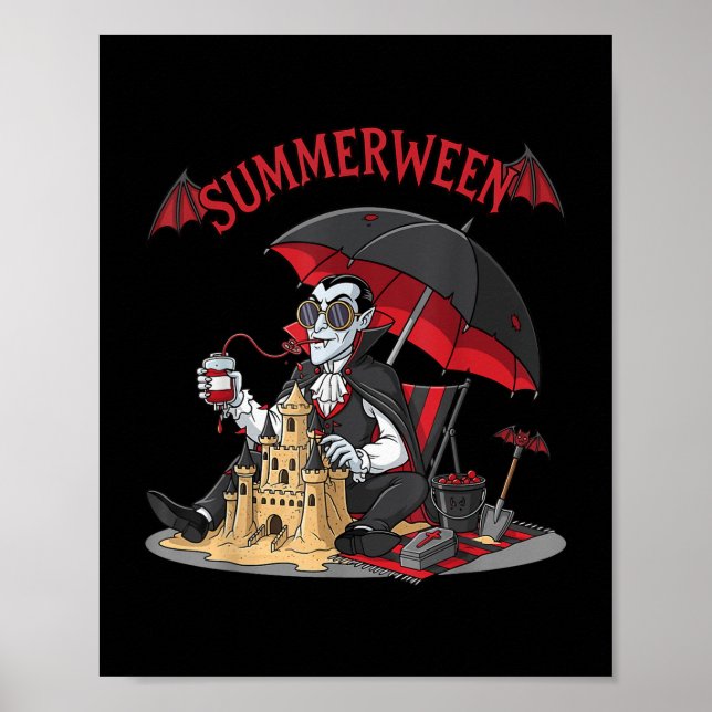Summerween Vampire Beach Dracula Sandcastle Gothic Poster (Front)