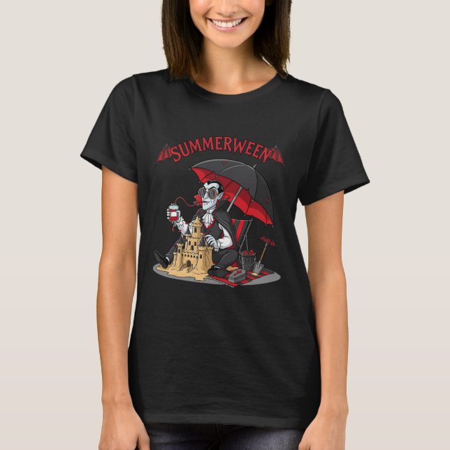 Summerween Vampire Beach Dracula Sandcastle Gothic T-Shirt (Front)