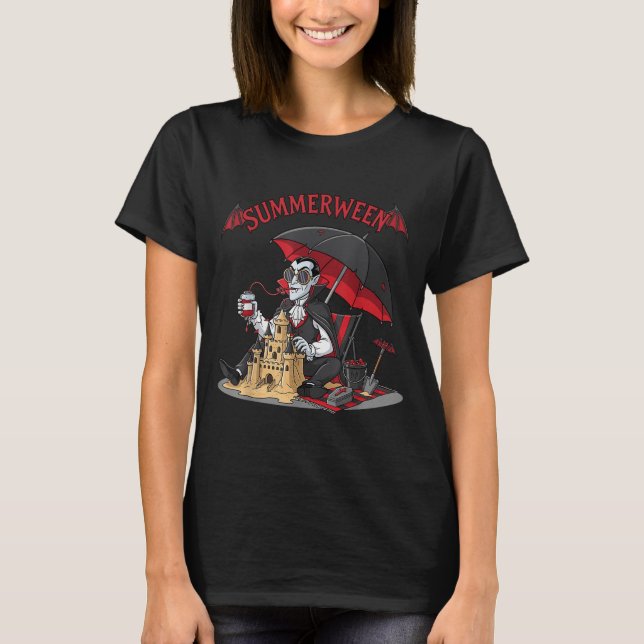 Summerween Vampire Beach Dracula Sandcastle Gothic T-Shirt (Front)