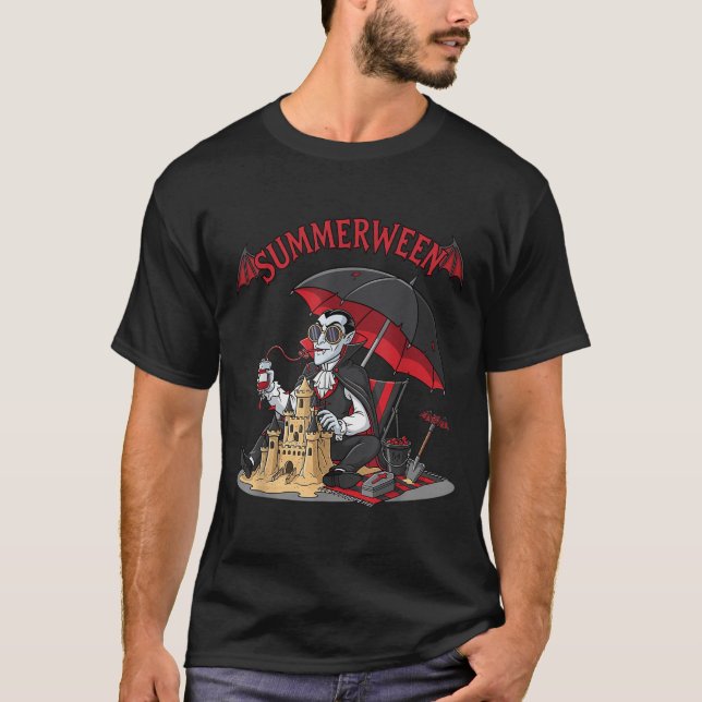 Summerween Vampire Beach Dracula Sandcastle Gothic T-Shirt (Front)