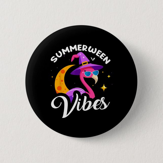 Summerween Vibes Flamingo Summer Halloween Vacatio 6 Cm Round Badge (Front)