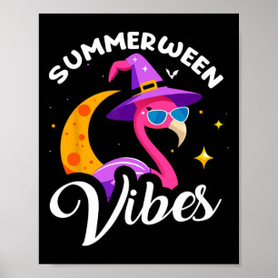 Summerween Vibes Flamingo Summer Halloween Vacatio Poster