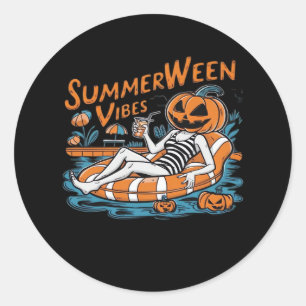 Summerween Vibes For Spooky Summer, Halloween Gift Classic Round Sticker