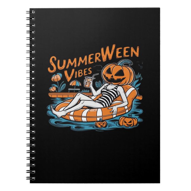 Summerween Vibes For Spooky Summer, Halloween Gift Notebook (Front)