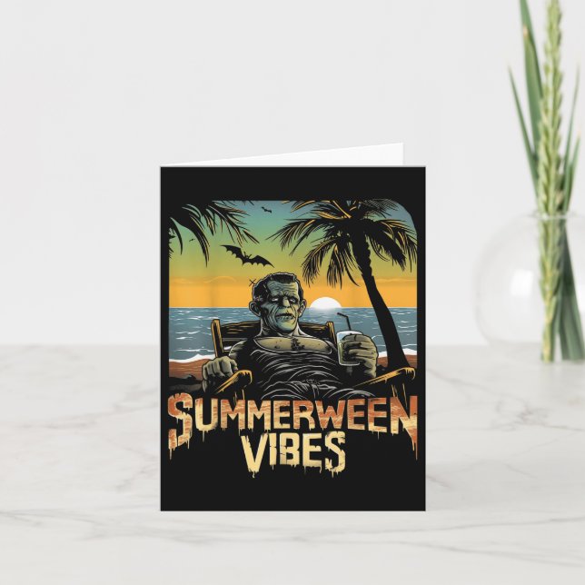 Summerween Vibes Frankenstein Summer Halloween Hol Card (Front)
