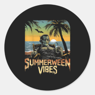 Summerween Vibes Frankenstein Summer Halloween Hol Classic Round Sticker